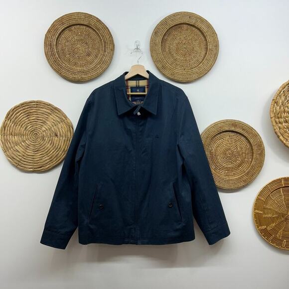 $248 Brooks Brothers Navy Blue Zip Up Collared Lightweight Jacket Mens Large
